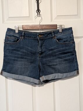 New York & Company Dark Blue Rolled-Hem Denim Shorts